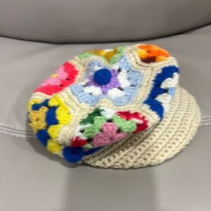 Vintage Colorful Crochet Newsboy